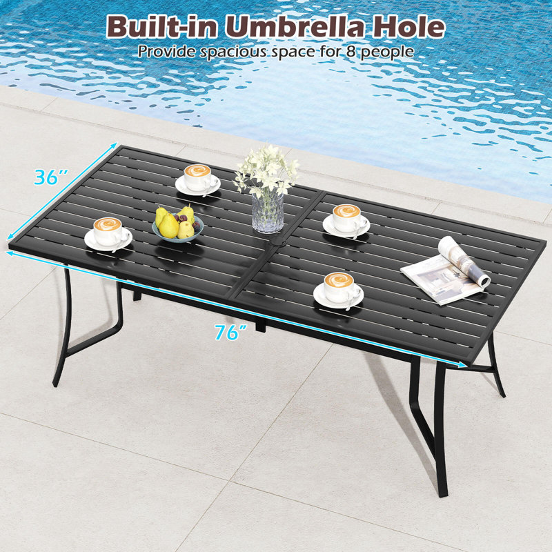 Table de salle à manger rectangulaire 76 po x 36 po avec trou pour parasol et balcon de jardin