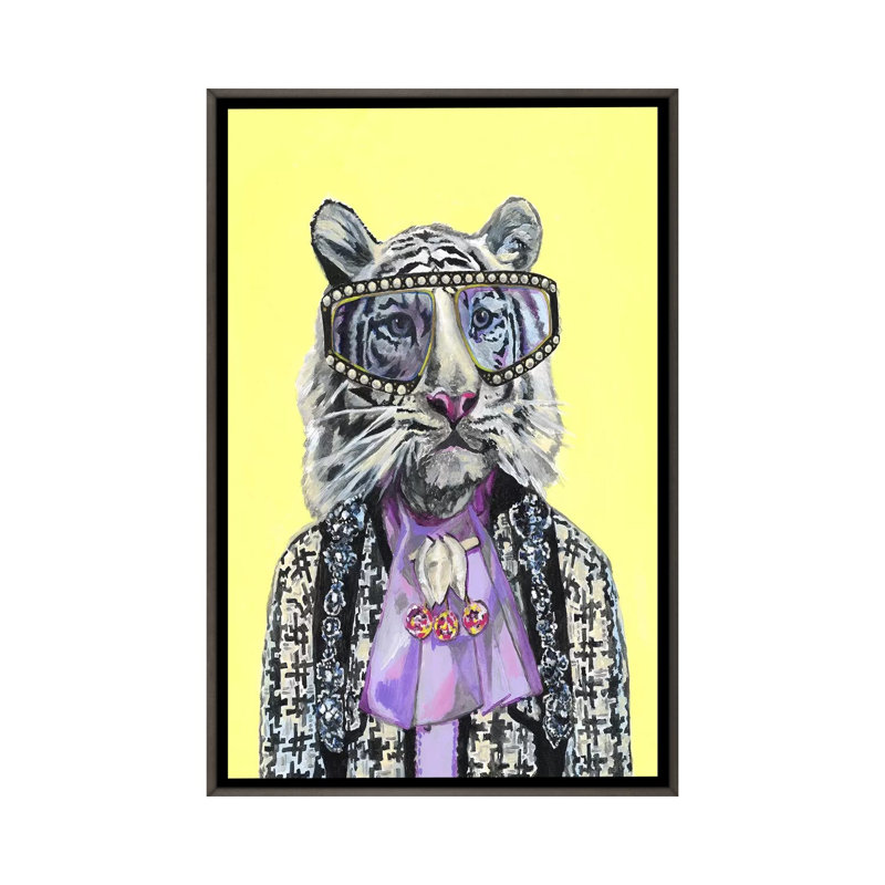 Tigre blanc par Heather Perry - imprimé, H 48 po x l 32 po x P 1,5 po, Toile encadrée de bois rustique foncé, Pas de tapis