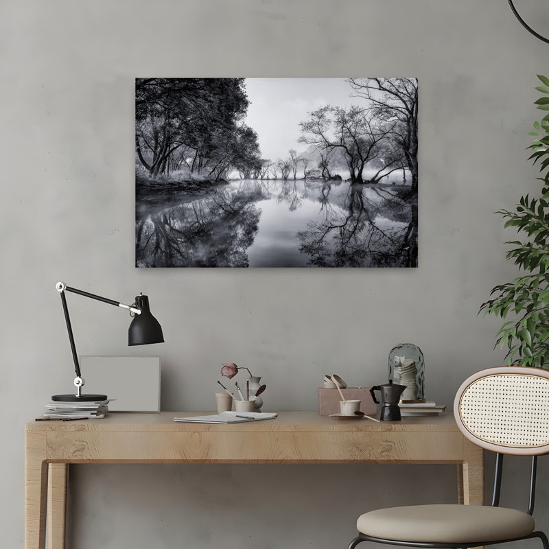 Art contemporain, paysage serein paisible au lever du soleil, H 16 po x l 24 po