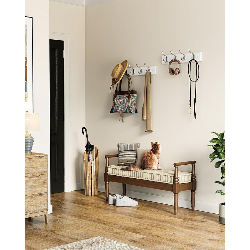 Lot de 2 porte-manteaux muraux blancs avec 8 crochets, organisateur suspendu en MDF pour manteaux, chapeaux, sacs, serviettes, clés et accessoires