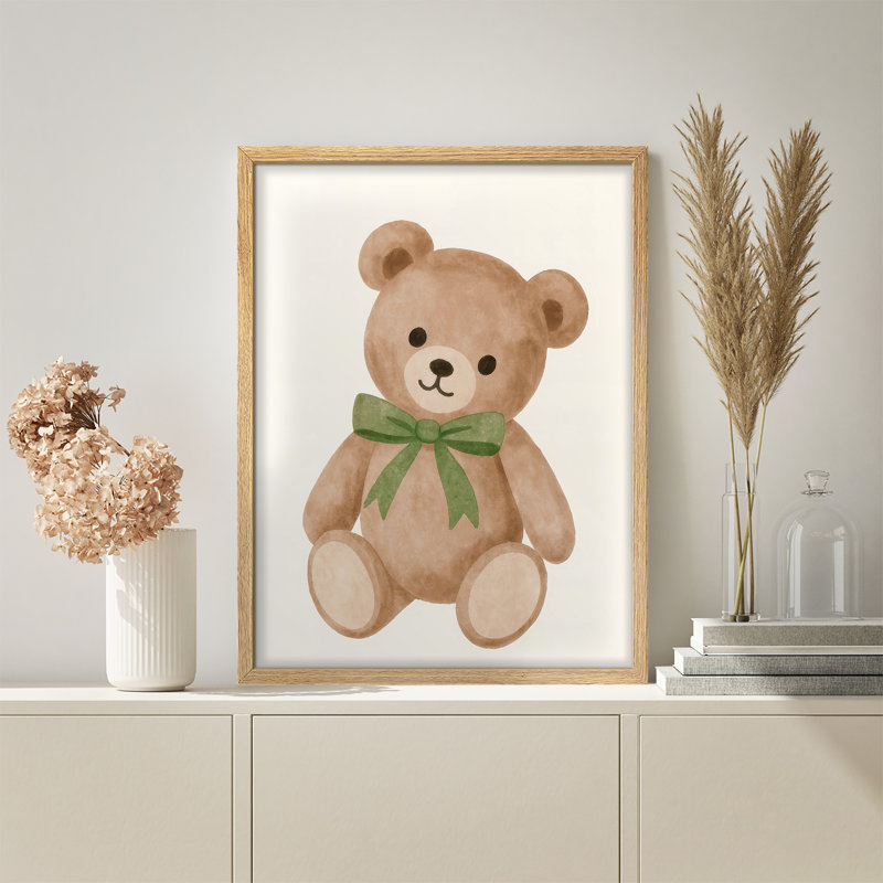 Mignon bébé ours, art mural encadré - aquarelle, H 14 po x l 11 po, Naturel