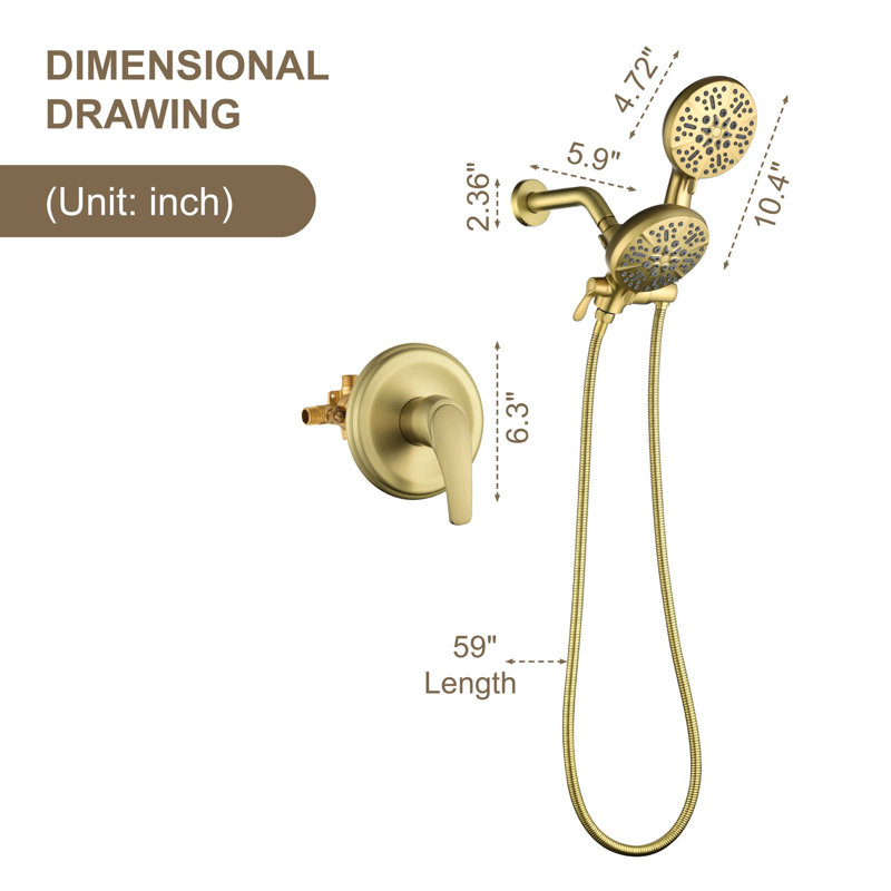 All-In-One Kit with Rough in-Valve, Brushed Gold