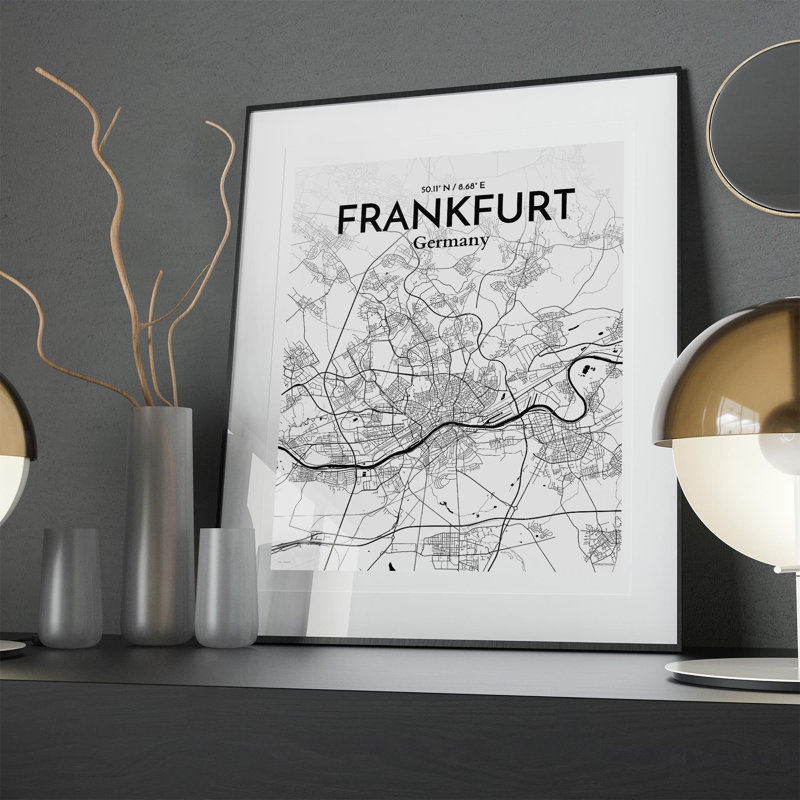 Carte de Francfort, impression graphique contrastée, Noir / blanc, H 20 po x l 16 po