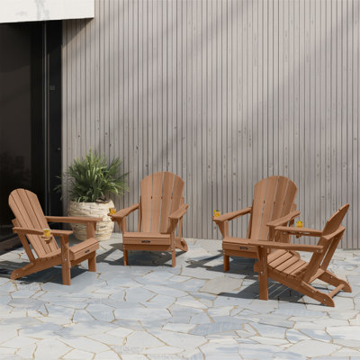 Besteiro Adirondack HDPE Foldable Chair Wood Texture  With Cup Holder