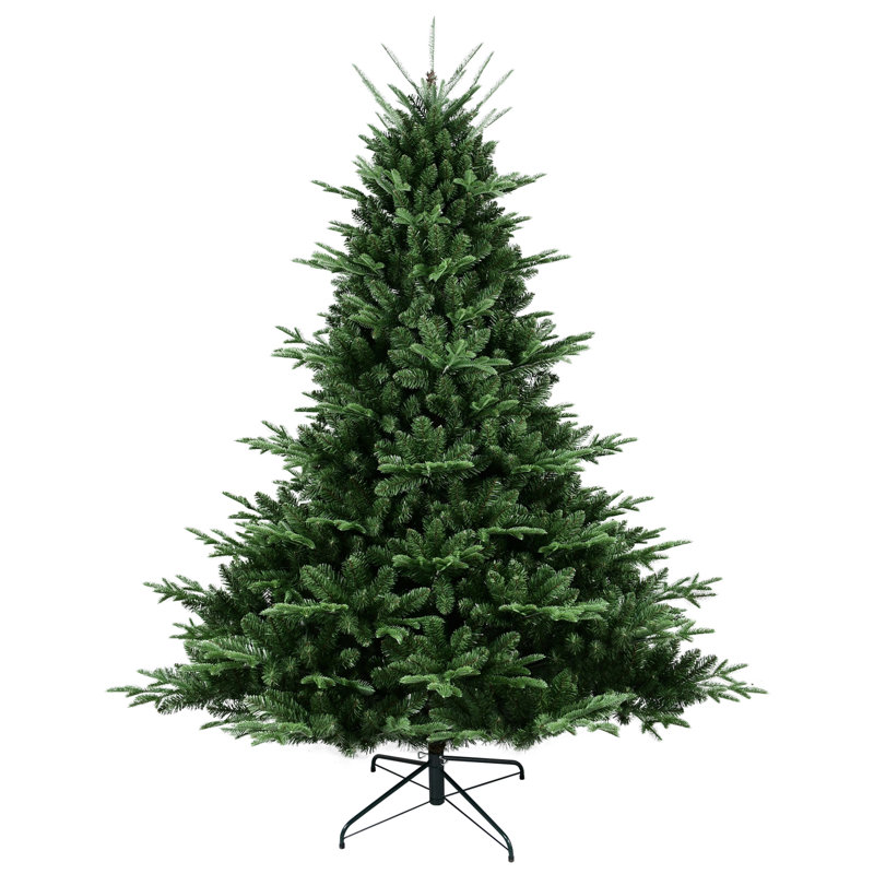 Arbre de Noël pleine forme 7,5 pi avec 2441 pointes - aiguilles mixtes en PE / PVC, base large pour les grands espaces, structure à charnières pour une installation facile, support en métal pour un soutien solide