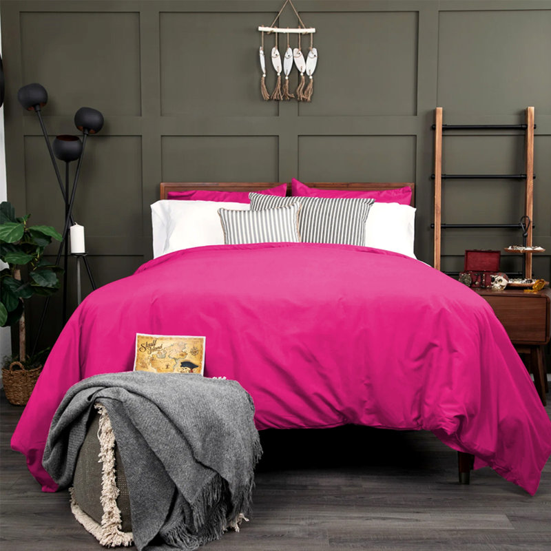 Microfibre 200 TC Plain Reversible Plain Weave Modern & Contemporary Duvet Cover Set, Double - 2 Standard Pillowcases, Pink