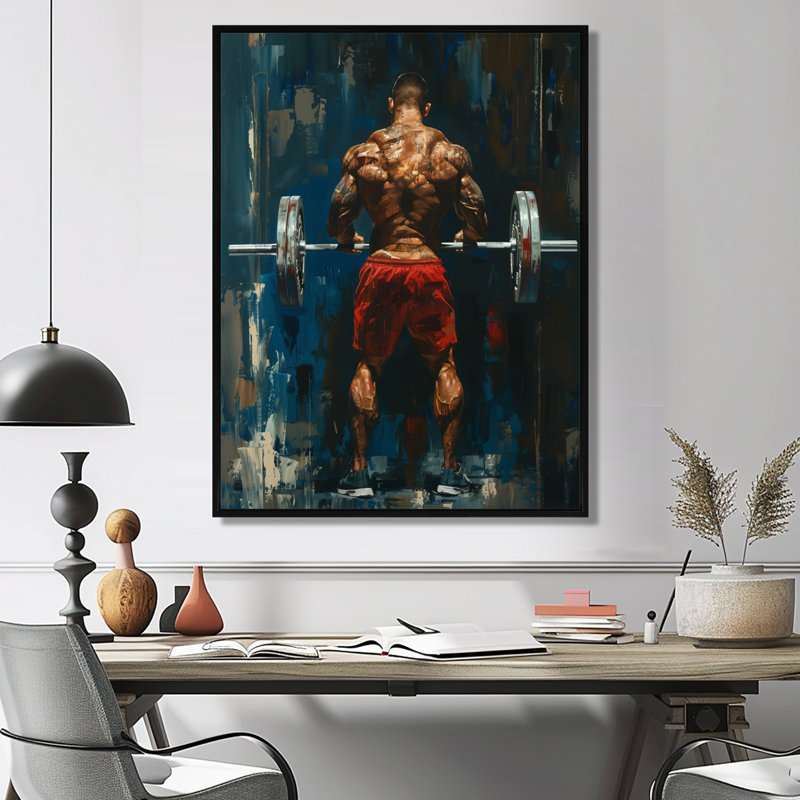 Salon de l'athlétisme déterminé II - Aérobie et musculation, H 32 po x l 24 po x P 1 po, Toile avec cadre flottant noir