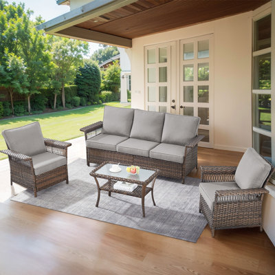 Mayeli Wicker 5 - Person Patio Conversation Set with Cushions