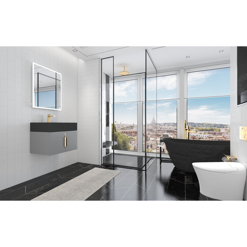 Ensemble de meuble-lavabo mural moderne flottant 24 po Nile, Bitume, Or, Gris