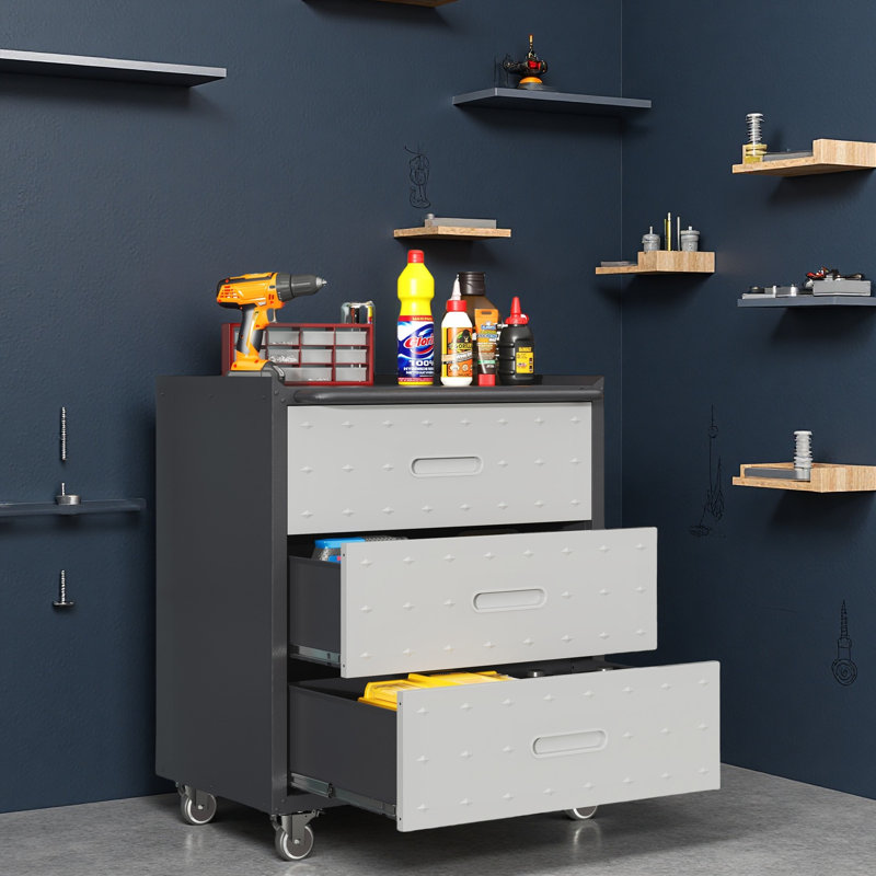 Heavy-Duty Metal Storage Cabinet With Wheels - 3 Drawer Tool Cabinet For Garage, Office, And Home Organizer Solutions, Gray