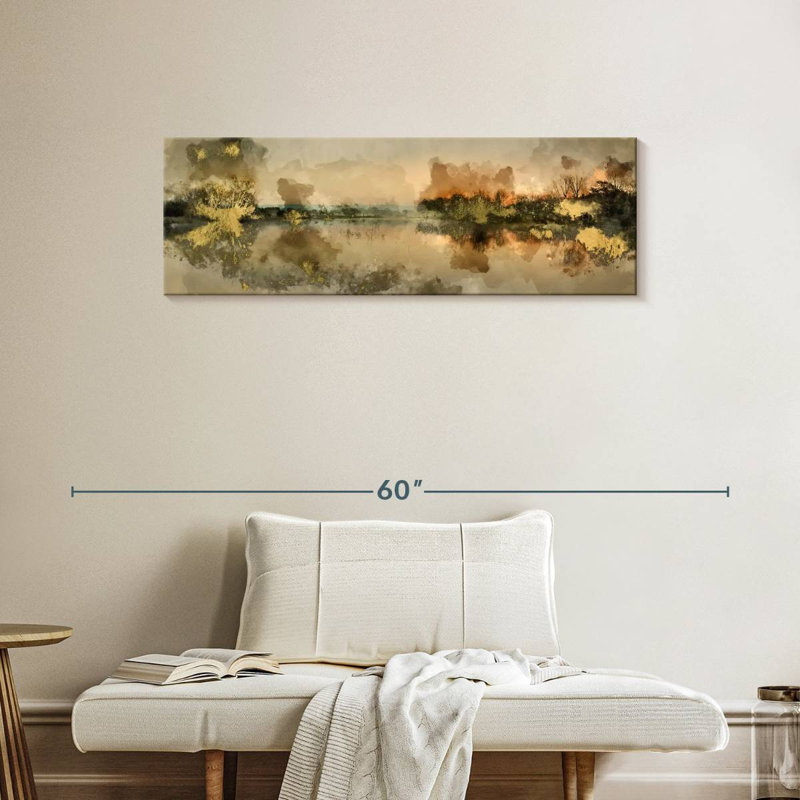Lac sur toile, H 14 po x l 42 po x P 1,25 po