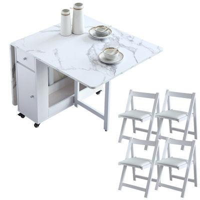 Folding Drop Leaf  Dining Table with Lockable Wheels & Storage