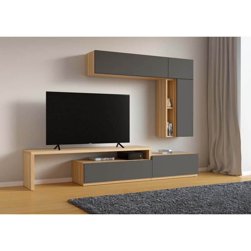Nahim Unfinished Entertainment Centre for TVs up to 88", Light brown/Grey