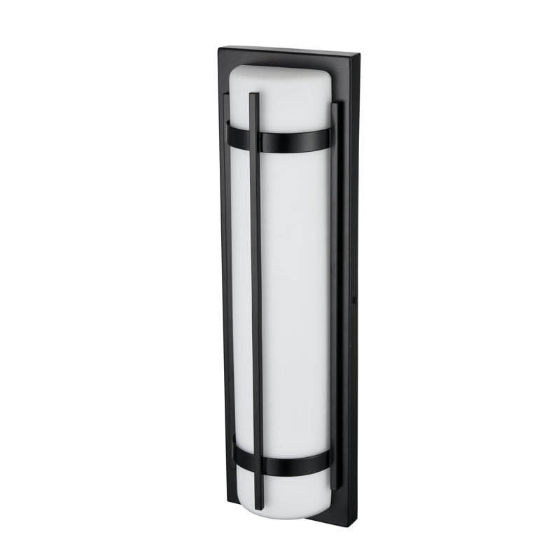 Applique murale d'extérieur à 1 lumière DEL intégrée noire avec verre blanc, H 20 po x l 6 po x P 3,5 po
