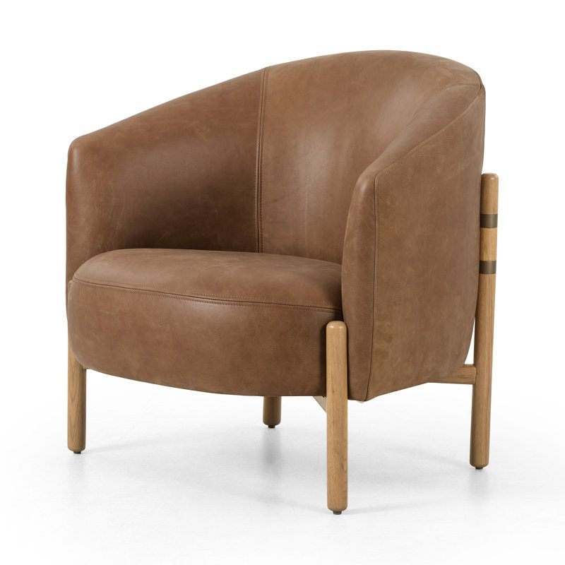 Enfield Barrel Chair Chair with Ottoman, Palermo Cognac Genuine Leather