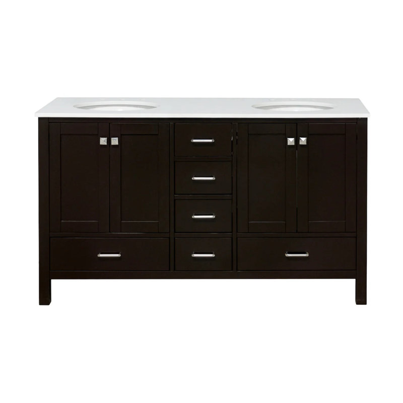 Claudett 60'' Double Bathroom Vanity with Top, Chocolate, Engineered White