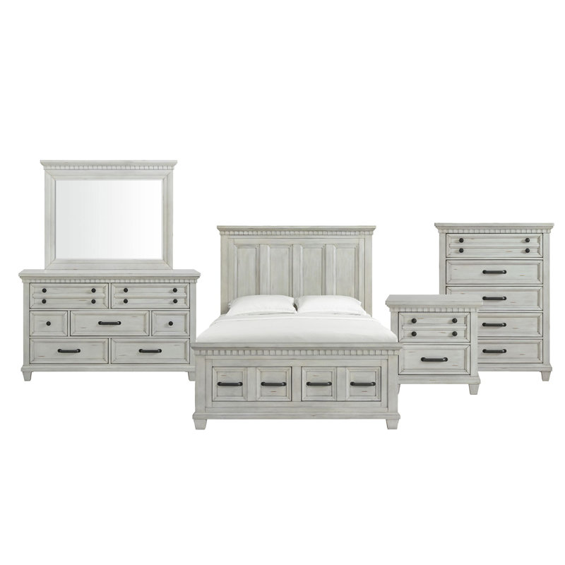 Ensemble de chambre à coucher avec rangement 5 pièces Palermo, Grand lit, Blanc antique