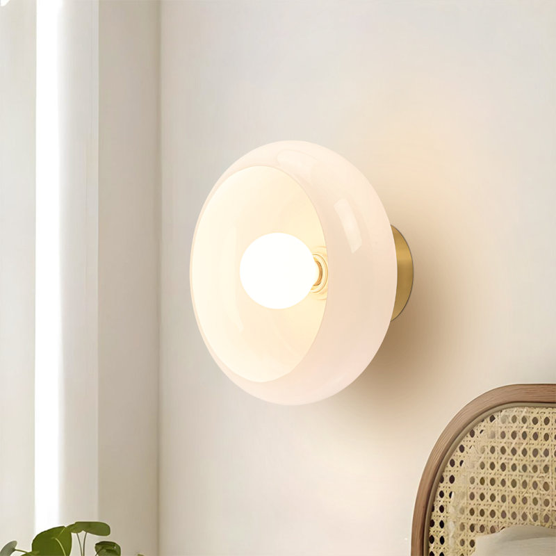 Ravello 1-Light Modern Industrial Bowl-Shaped Wall/Semi Flush Mounted Sconce, Brass, White