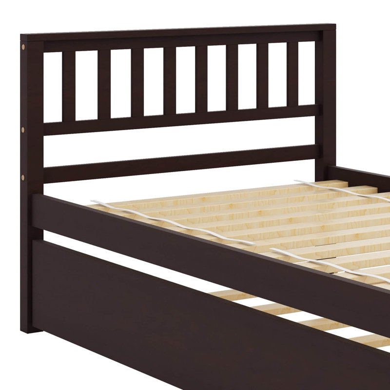 Structure de lit plateforme robuste en bois robuste avec lit gigogne escamotable, Espresso
