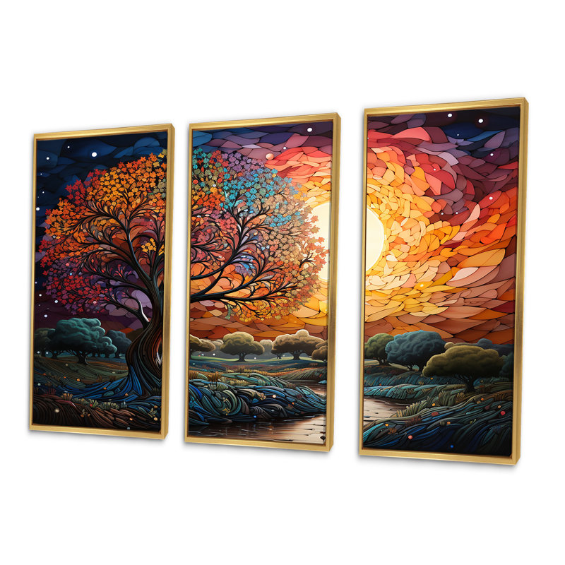 Ensemble de salon d'art mural campagne, Cadre flottant doré, H 32 po x l 48 po x P 1 po