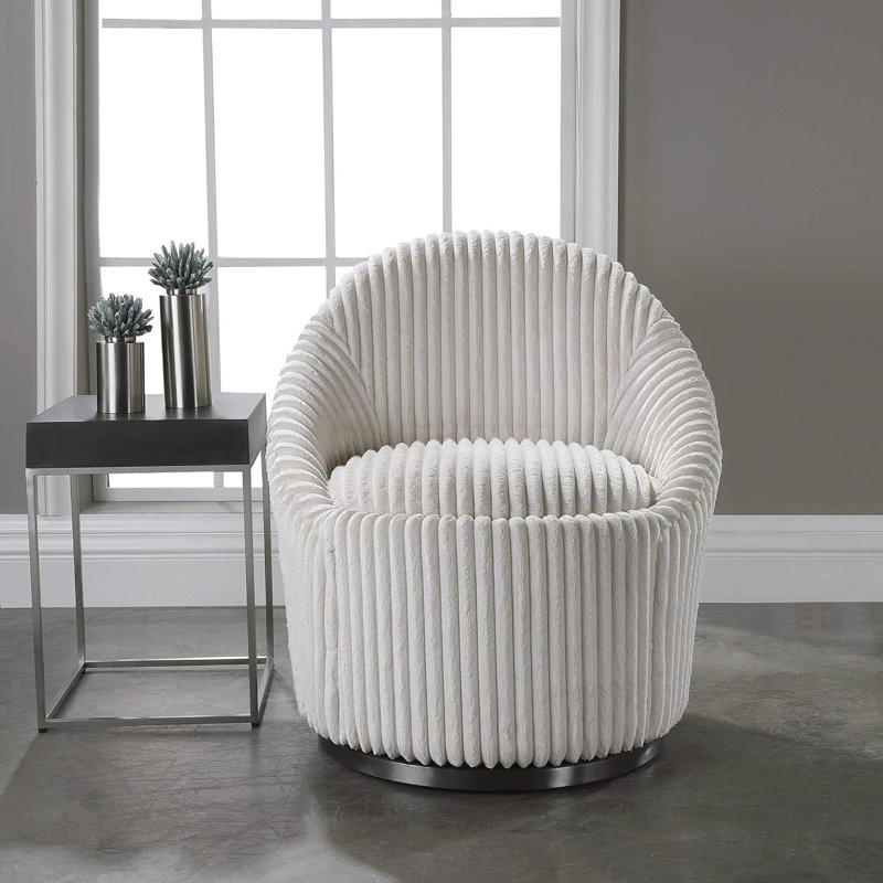 Modern Style Swivel Accent Chair & Barrel Chair, Beige Corduroy