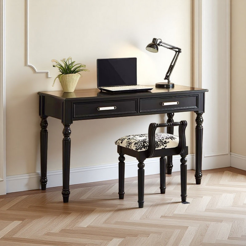 Bureau d'écriture noir en bois massif noir, H 29,92 po x l 31,49 po x P 19,68 po