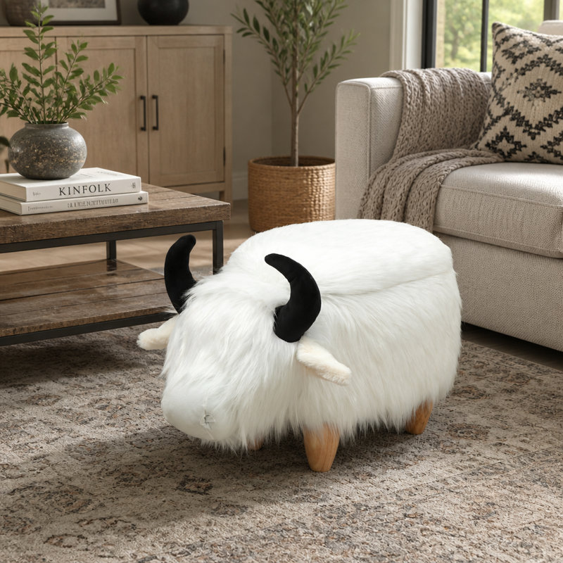 Repose-pieds avec rangement vache avec pieds en bois massif et rangement caché