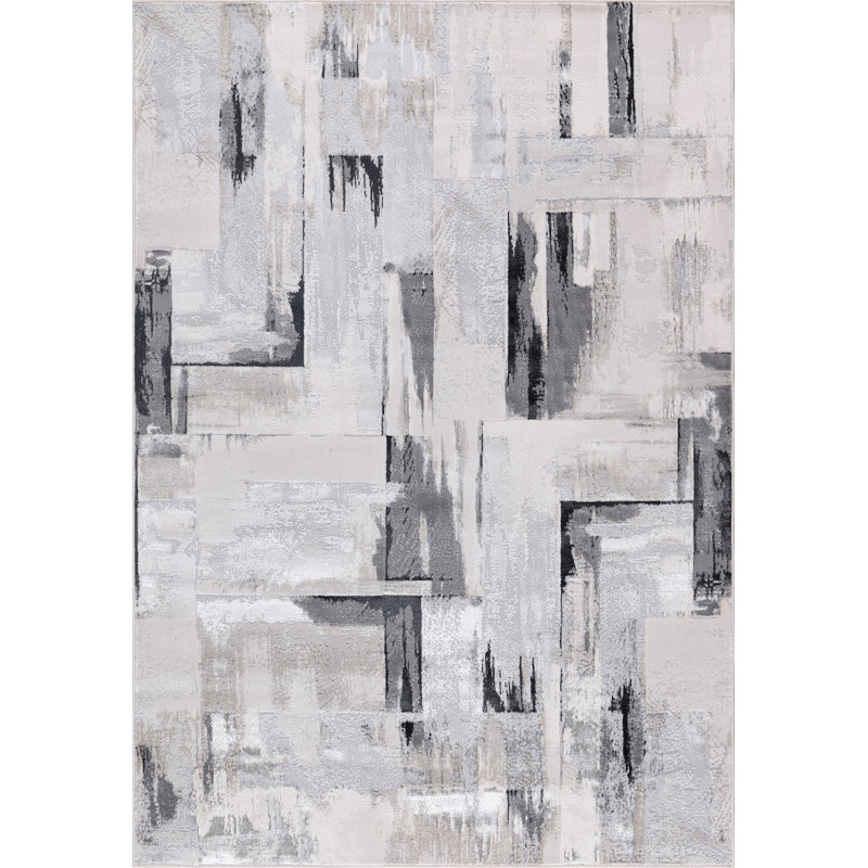 Figueroa Collection Abstract Gray/Black Neutral Area Rug, Rectangle 5'2" x 7'5"