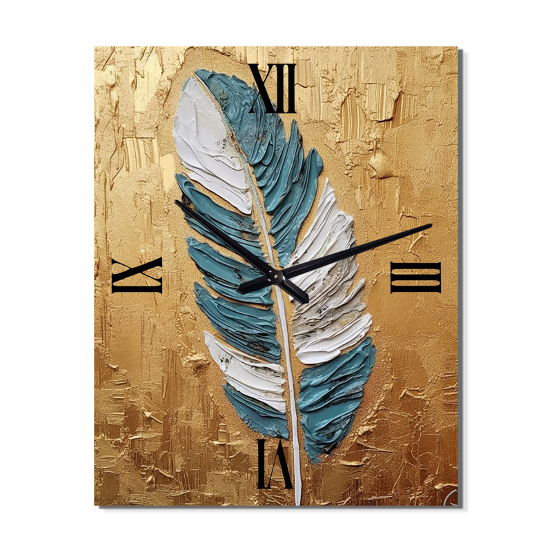 Boho Glam, exquise peinture de plumes dorées I - Plumes très horloges murales, Petit