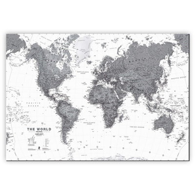 Large World Wall Map Political Black & White - Wrapped Canvas Print