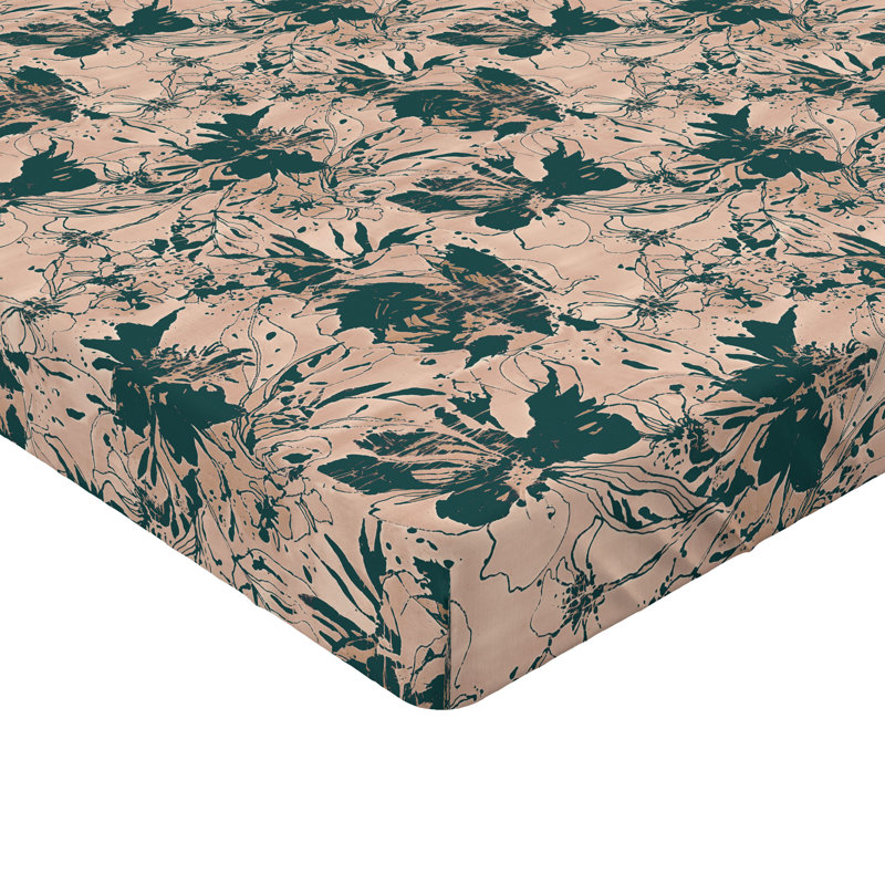 Drap-housse Ambesonne, Vert forêt, saumon pâle / floral, Drap-housse de taille simple