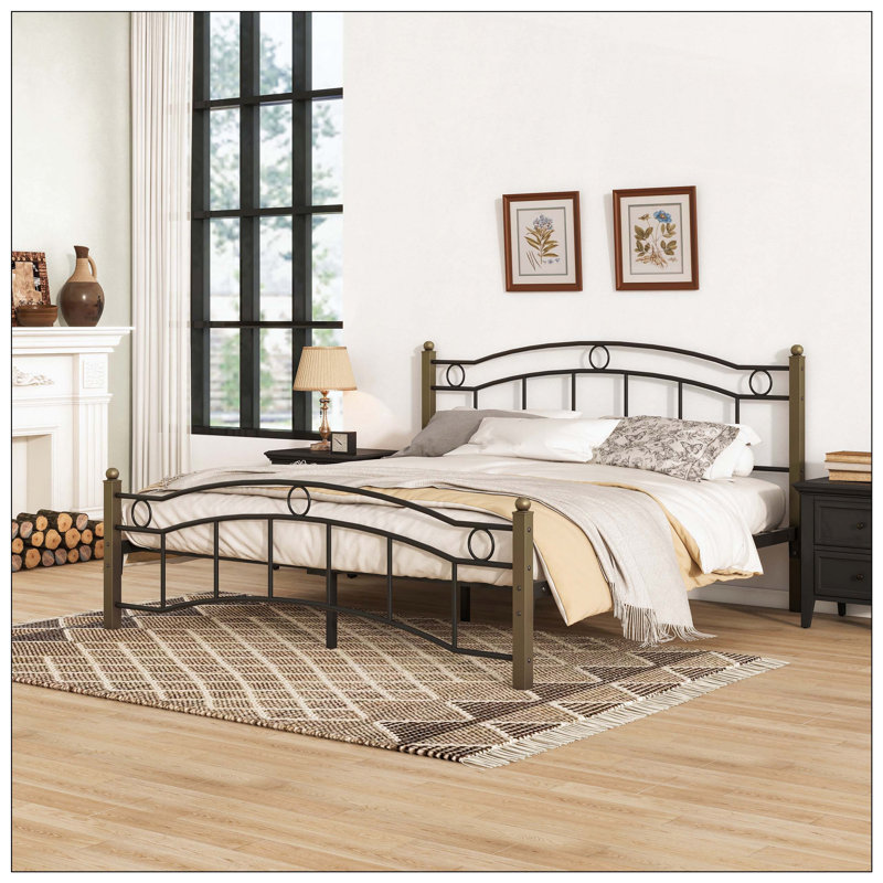 Platform Bed, Full, Black/Gold