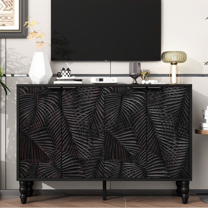 Meuble télé 47,2 po pour salon, 2 compartiments spacieux, tablettes réglables, pieds en bois massif, noir, support de chambre jusqu'à 49 po, armoires, 43 po