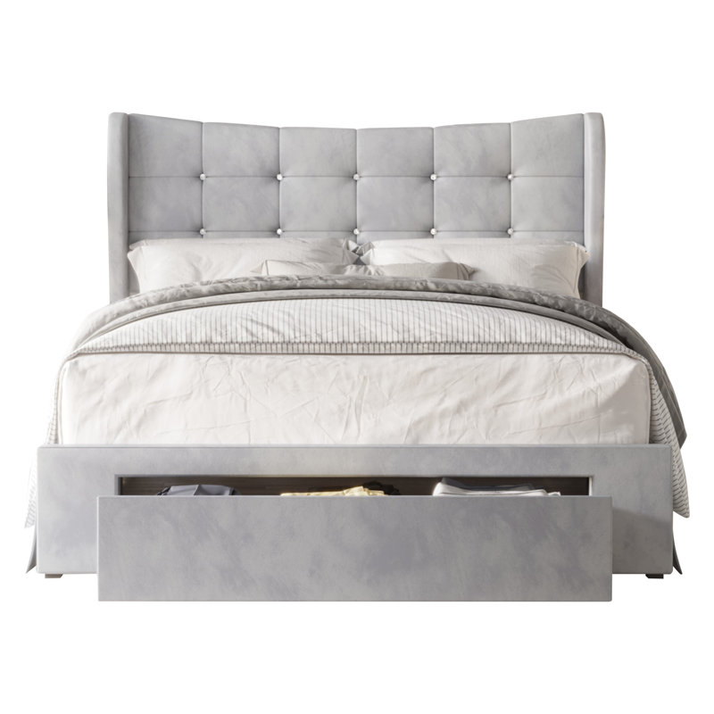 Culberson Upholstered Wingback Storage Bed, Silver Gray, King