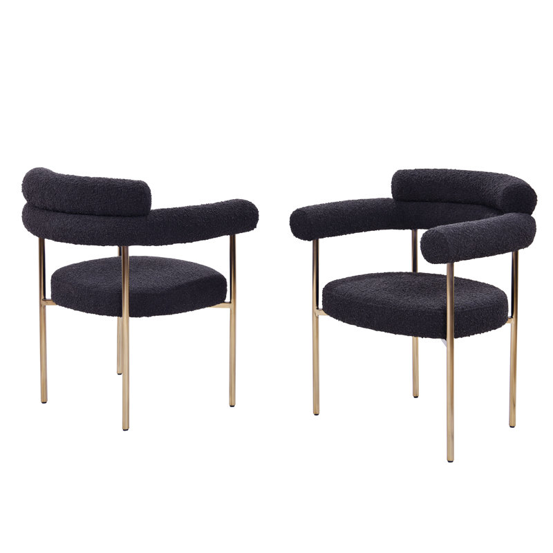 Chaise avec accoudoirs à dossier rembourré Shloima, Noir, Or