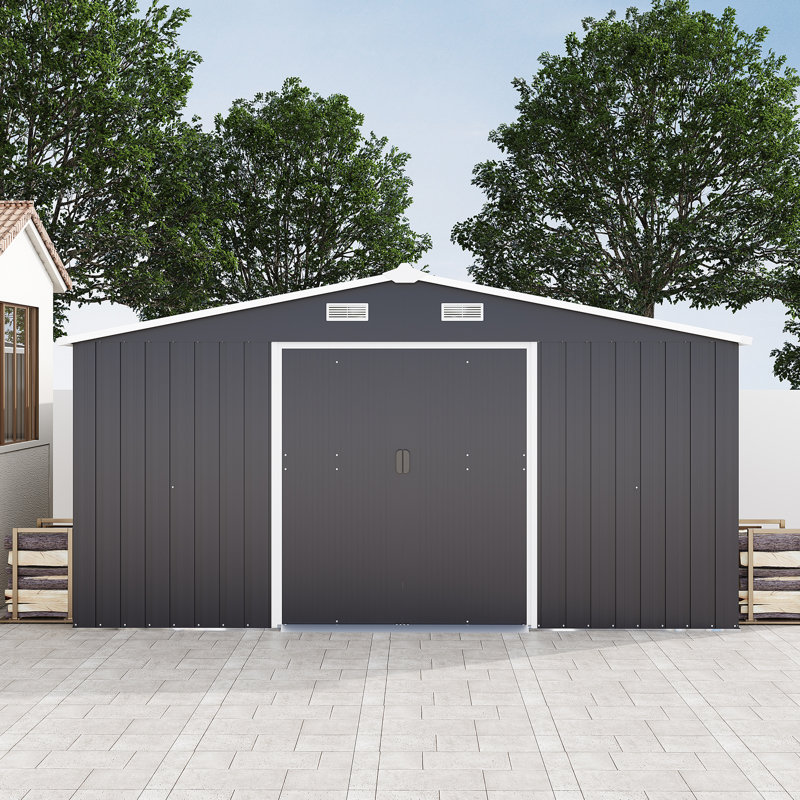 Édifice de rangement en métal 10 x 12 pi avec plaque d'acier de couleur de 0,25 mm, revêtement de surface protecteur, deux fenêtres à la lumière du jour, sélections, pour les options de cabane à outils de jardin, patio