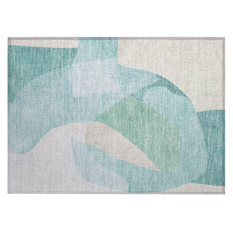 Machine Washable Indoor/Outdoor Xhevrie Seafoam Rug