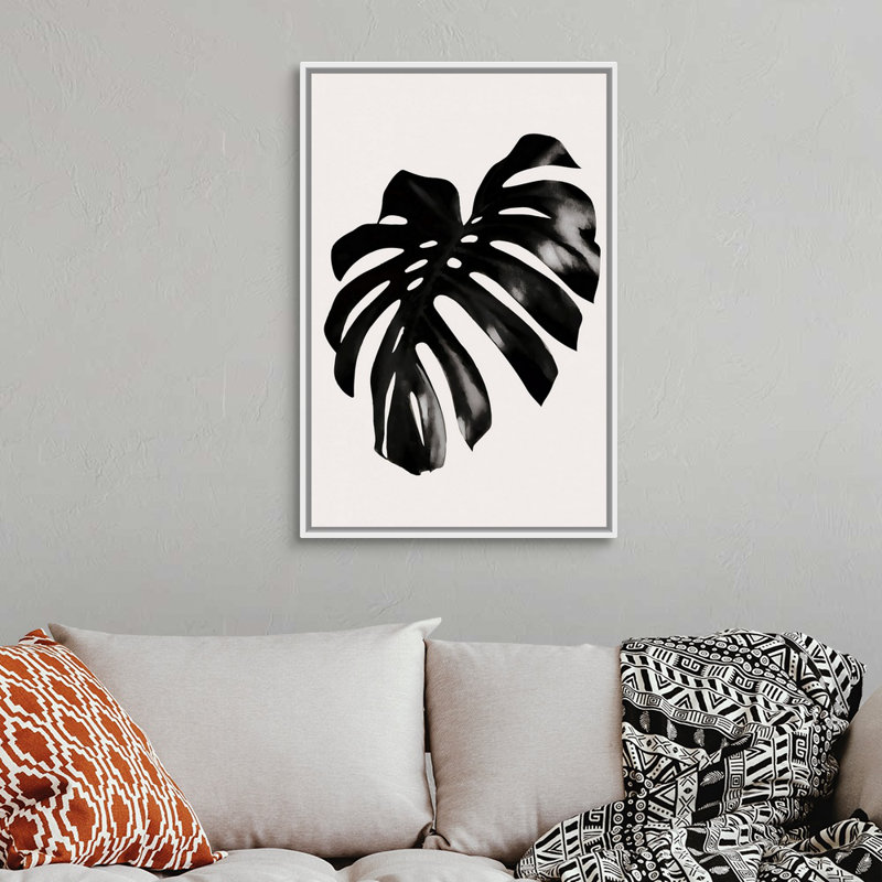 «Black Leaf», art mural sur toile, Toile avec cadre blanc, H 38 po x l 26 po