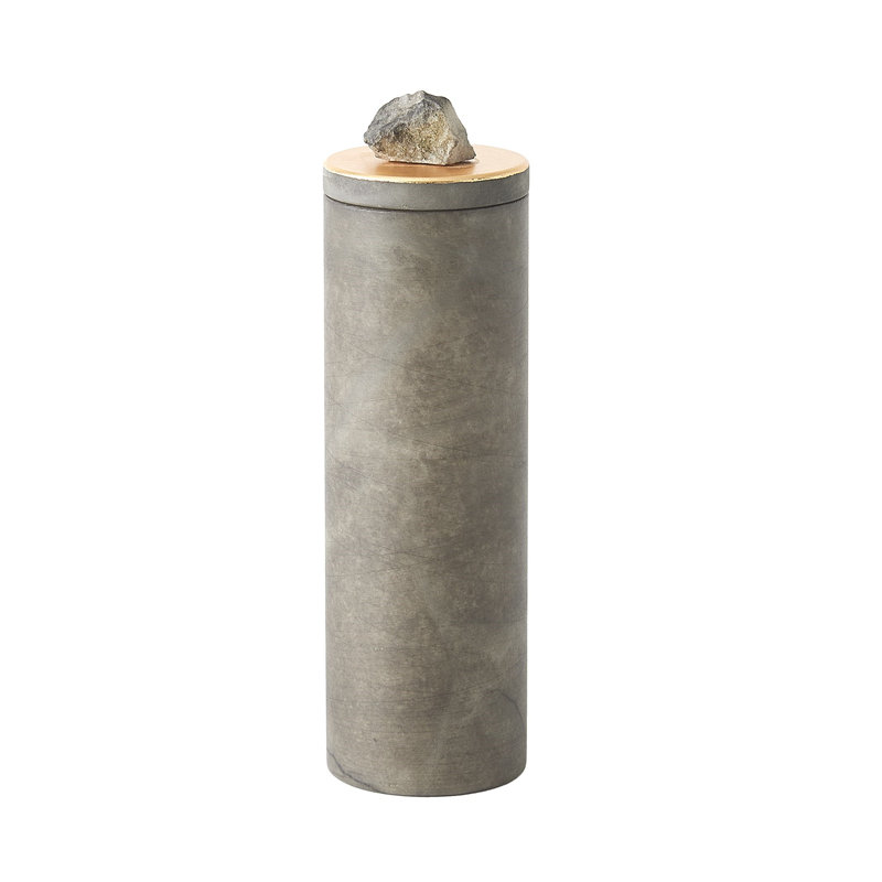 Quarry Jar-Grey/Gold Leaf-Sm, 8.5" H x 3" W x 3" D