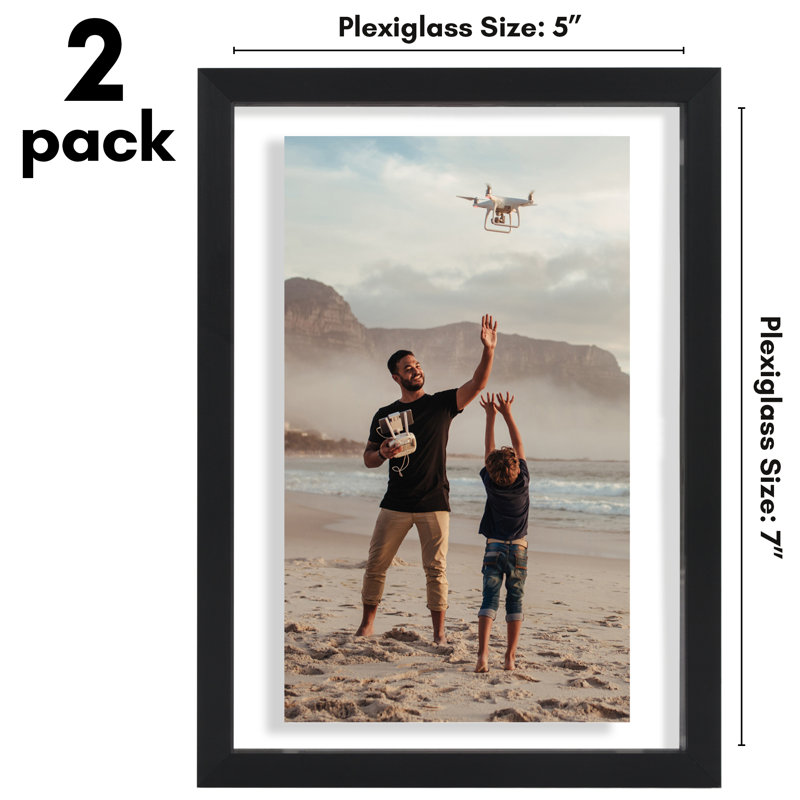 Rickesha Floating Aluminum & Plexiglass Picture Frame - Black, 5" x 7"