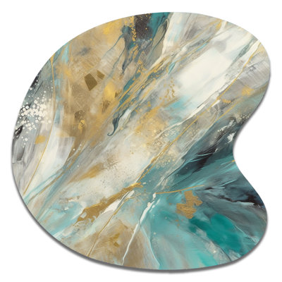 Golden Hour In Turquoise Waves IV - Abstract Drop Shape Assymterical Metal Wall Art