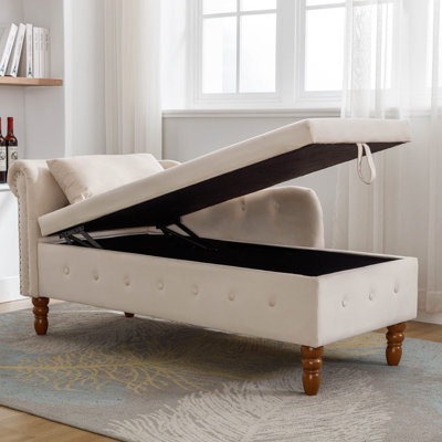 Chaise longue en velours avec accoudoirs roulés