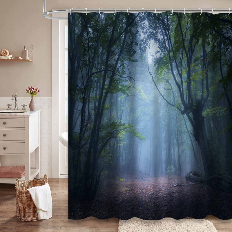 Rideau de douche vert forêt effrayant d'automne avec 12 crochets, L 72 po x l 72 po