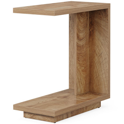C-Shaped Side Table, 2-Tier Narrow End Table Wood Bedside Table Nightstand
