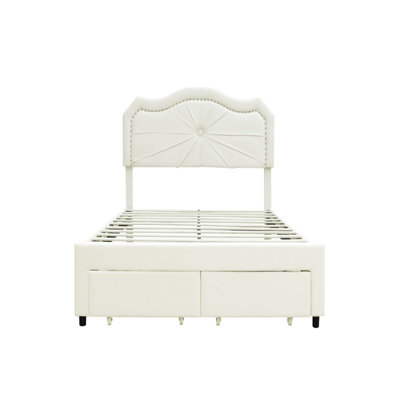 Lit plateforme avec rangement Finley, beige