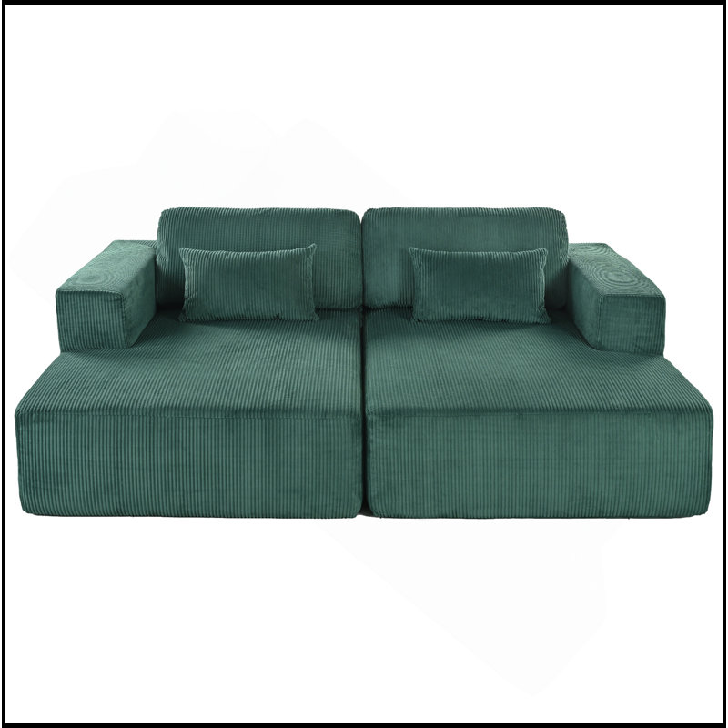 Canapé-lit double en Corduroy avec 2 coussins, parfait pour les salons, les appartements et les bureaux, Vert