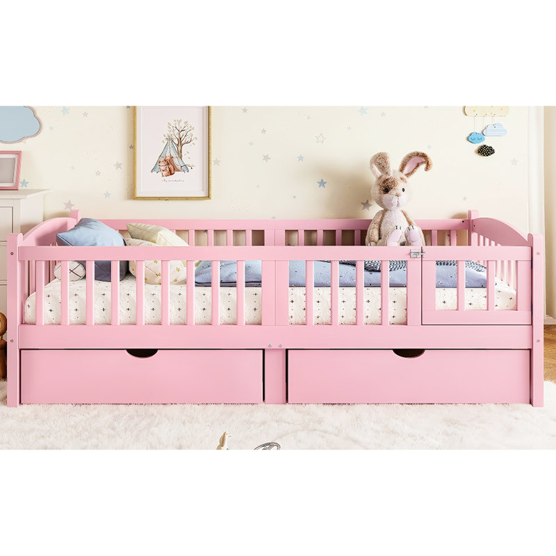 Lit plateforme simple TG avec rangement et garde-corps, coffre-fort pour dormir, assemblage simple sur toute la longueur, rangement idéal pour dormir