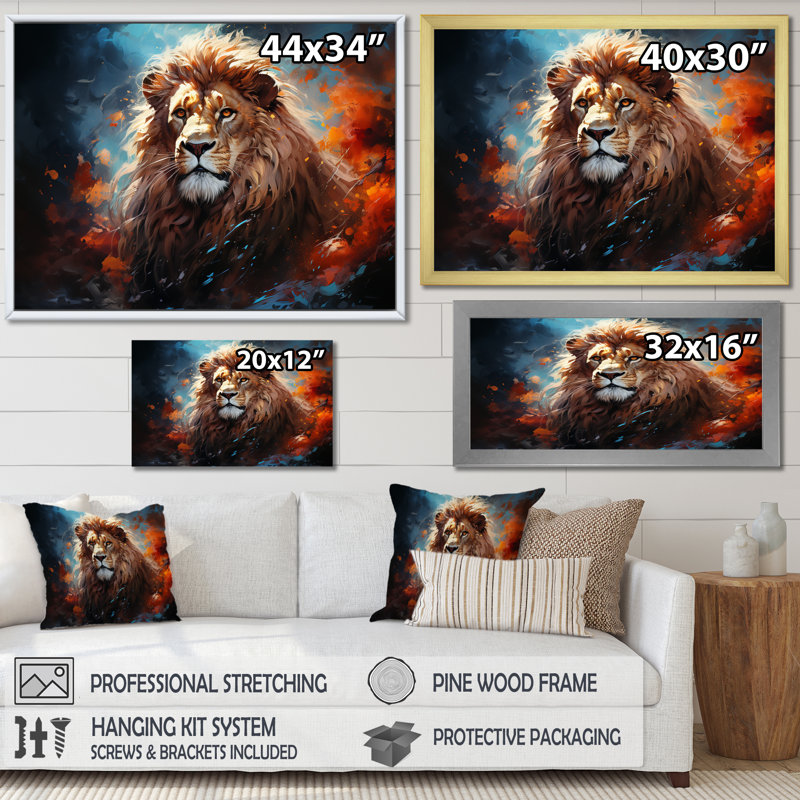 «Lion Vivid Majesty II», reproduction sur toile, Cadre flottant doré, H 30 po x l 40 po