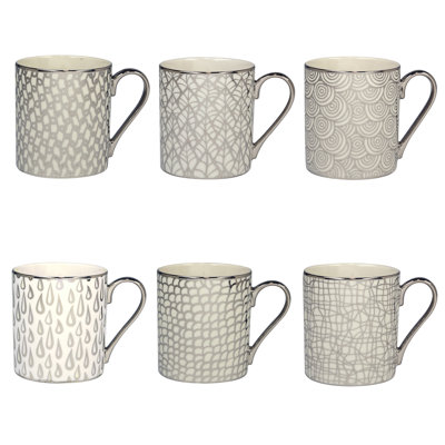 Mosaic Silver Set of 6 Plated Can Mugs 16ox asst