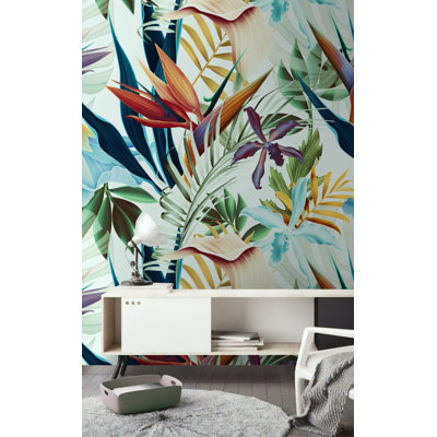Papier peint amovible avec feuilles tropicales exotiques